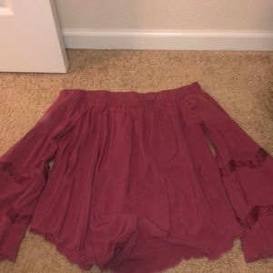 Pink off the shoulder long sleeve shirt